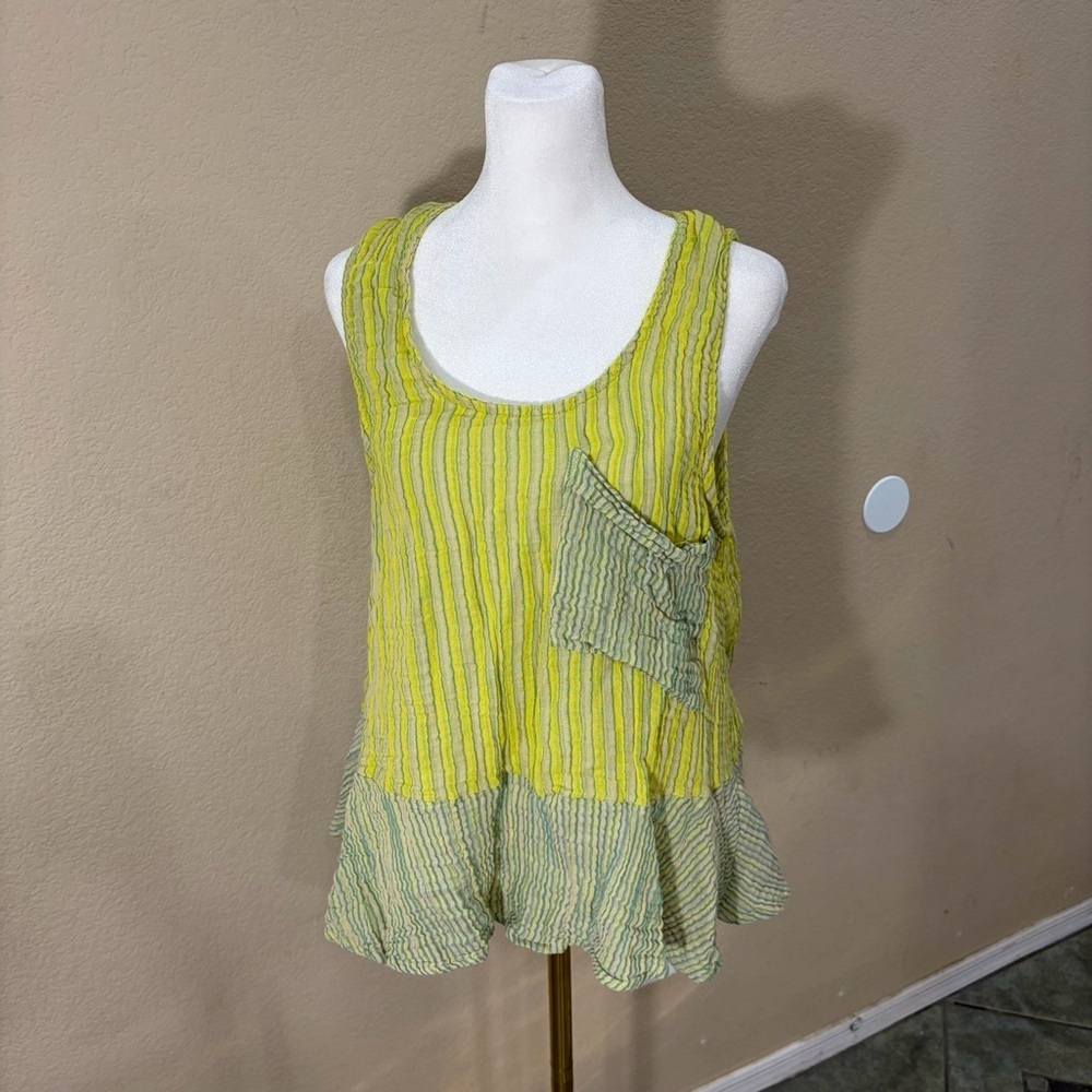 Free People Annabelle Tank Top In Lime Green Gauze Cotton Sz XS Boho Peasant EUC